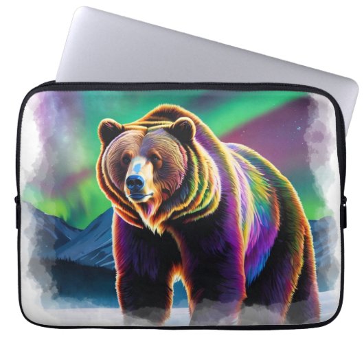 Alaskan Grizzly Bear & Northern Lights Laptopschutzhülle (Vorderseite)
