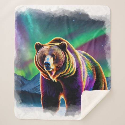 Alaskan Grizzly Bear & Northern Lights Sherpadecke (Vorderseite)