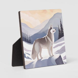 Alaskan Husky Dog Mountain Aquarell Fotoplatte