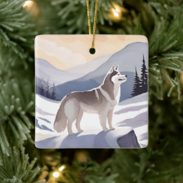 Alaskan Husky | Dog Mountain Aquarell Keramikornament