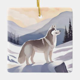 Alaskan Husky | Dog Mountain Aquarell Keramikornament