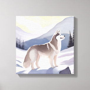Alaskan Husky   Dog Mountain Aquarell Leinwanddruck