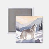 Alaskan Husky | Dog Mountain Aquarell Magnet (Vorderseite/Rückseite)