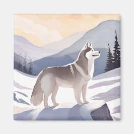 Alaskan Husky | Dog Mountain Aquarell Magnet