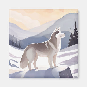 Alaskan Husky   Dog Mountain Aquarell Magnet