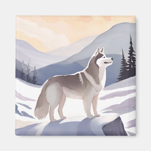 Alaskan Husky | Dog Mountain Aquarell Magnet (Vorne)