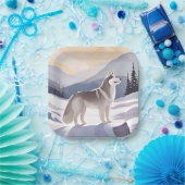Alaskan Husky | Dog Mountain Aquarell Pappteller (Party)