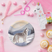 Alaskan Husky | Dog Mountain Aquarell Pappteller (Party)