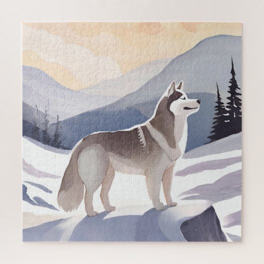 Alaskan Husky | Dog Mountain Aquarell Puzzle (Vertikal)