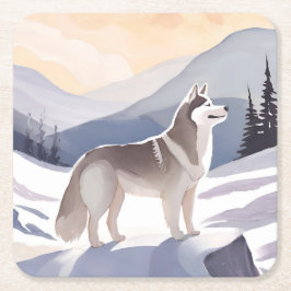 Alaskan Husky | Dog Mountain Aquarell Rechteckiger Pappuntersetzer