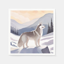 Alaskan Husky | Dog Mountain Aquarell Serviette