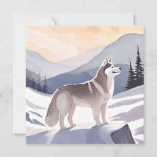 Alaskan Husky Dog Mountain Aquarellkarte