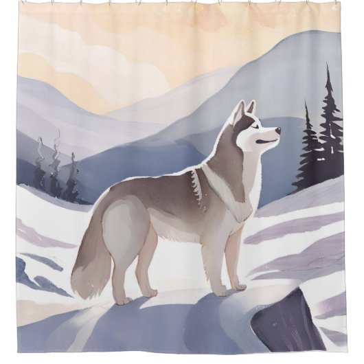 Alaskan Husky | Dog Mountain Watercolor Duschvorhang (Vorderseite)