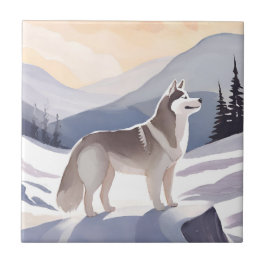 Alaskan Husky | Dog Mountain Watercolor Fliese