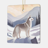 Alaskan Husky | Dog Mountain Watercolor Keramikornament (Links)