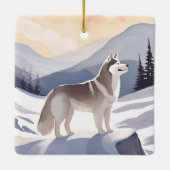 Alaskan Husky | Dog Mountain Watercolor Keramikornament (Rückseite)