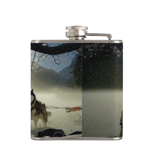 Alaskan Husky Dog Sled Race Flachmann (Rückseite)