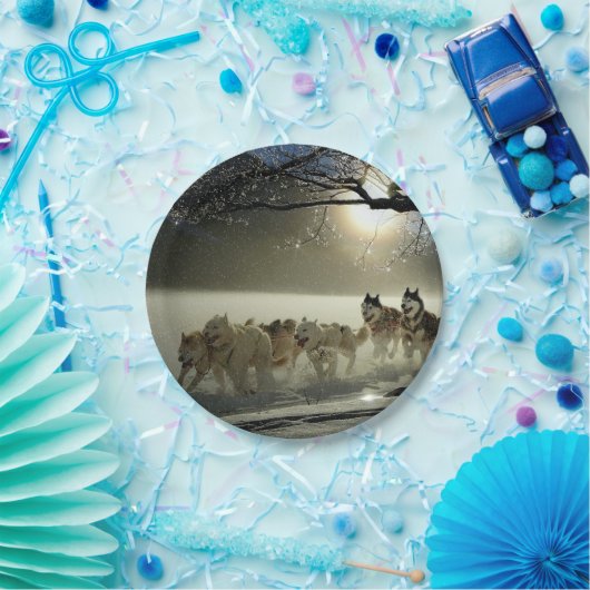 Alaskan Husky Dog Sled Race Pappteller (Party)