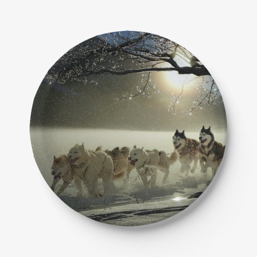 Alaskan Husky Dog Sled Race Pappteller (Vorderseite)