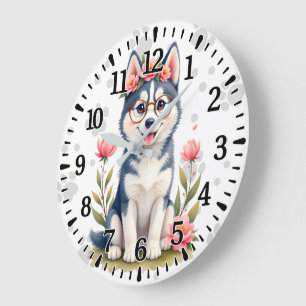 Alaskan Husky Große Wanduhr