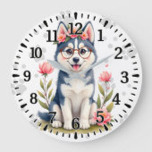 Alaskan Husky Große Wanduhr (Vorderseite)