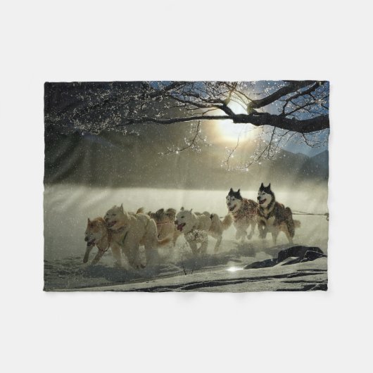 Alaskan Husky Hund Schlittenrennen Fleecedecke (Vorderseite (Horizontal))