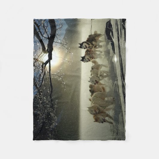 Alaskan Husky Hund Schlittenrennen Fleecedecke (Vorderseite)