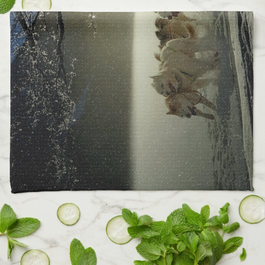 Alaskan Husky Hund Schlittenrennen Küchentuch (Gefaltet)