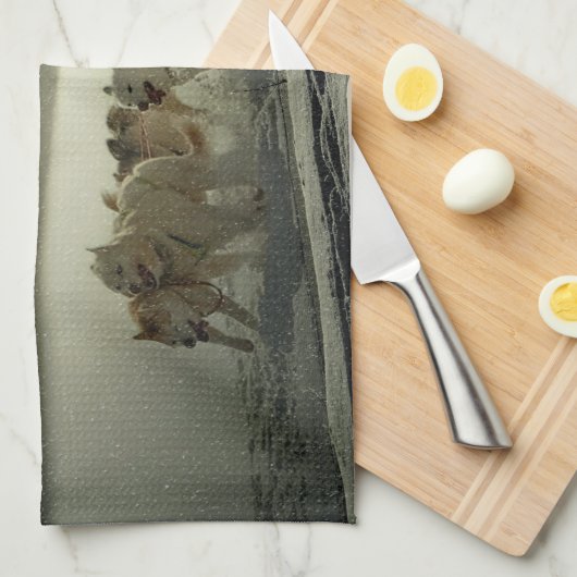 Alaskan Husky Hund Schlittenrennen Küchentuch (Viertel Falte)