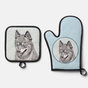 Alaskan Klee Kai AKK Husky Malerei Niedlicher Dog Ofenhandschuh & Topflappen-Set