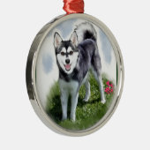 Alaskan Klee Kai Art Silbernes Ornament (Rechts)