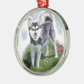 Alaskan Klee Kai Art Silbernes Ornament (Links)