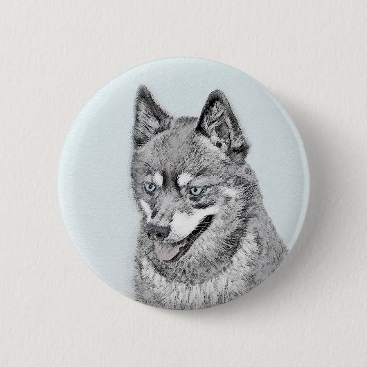 Alaskan Klee Kai Painting - Niedliche Original Dog Button (Vorderseite)