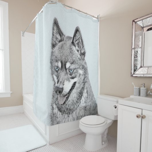 Alaskan Klee Kai Painting - Niedliche Original Dog Duschvorhang (Beispiel)