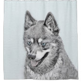 Alaskan Klee Kai Painting - Niedliche Original Dog Duschvorhang (Vorderseite)