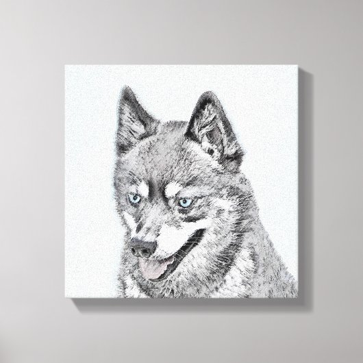 Alaskan Klee Kai Painting - Niedliche Original Dog Leinwanddruck (Vorderseite)