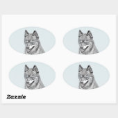 Alaskan Klee Kai Painting - Niedliche Original Dog Ovaler Aufkleber (Blatt)