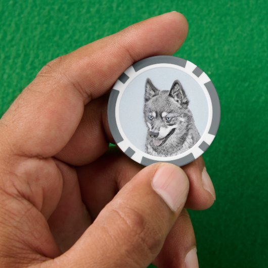 Alaskan Klee Kai Painting - Niedliche Original Dog Pokerchips (Hand)