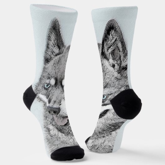Alaskan Klee Kai Painting - Niedliche Original Dog Socken (Gewinkelt)