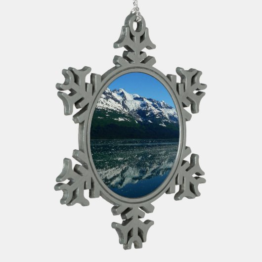 Alaskan Küste Schöne Naturfotografie Schneeflocken Zinn-Ornament (Links)