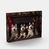 Alaskan Malamute am Feuerplatz Weihnachten Fotoblock (Links)