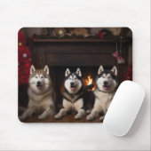 Alaskan Malamute am Feuerplatz Weihnachten Mousepad (Mit Mouse)