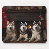 Alaskan Malamute am Feuerplatz Weihnachten Mousepad (Vorne)
