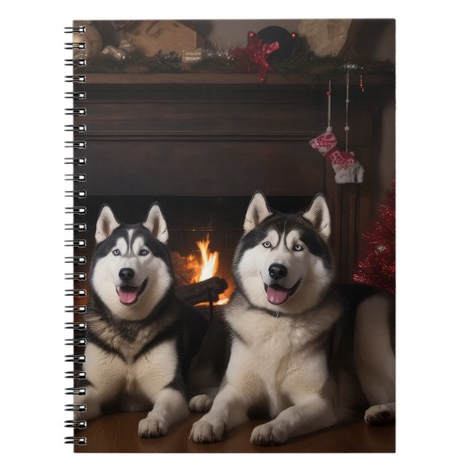 Alaskan Malamute am Feuerplatz Weihnachten Notizblock (Vorderseite)