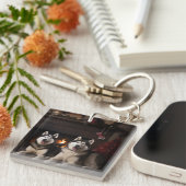 Alaskan Malamute am Feuerplatz Weihnachten Schlüsselanhänger (Vorderseite rechts)