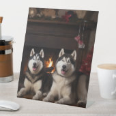 Alaskan Malamute am Feuerplatz Weihnachten Sockelschild (In Situ)