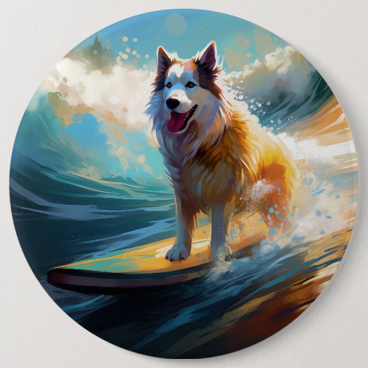 Alaskan Malamute Beach Surfmalerei Button (Vorderseite)