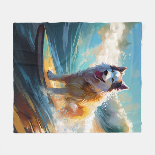 Alaskan Malamute Beach Surfmalerei Fleecedecke (Vorderseite (Horizontal))