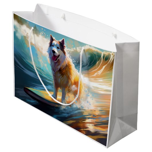 Alaskan Malamute Beach Surfmalerei Große Geschenktüte (Rückseite Schrägansicht)