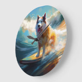 Alaskan Malamute Beach Surfmalerei Große Wanduhr (Winkel)
